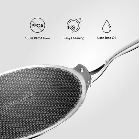 Stahl Artisan Hybrid Flat Tawa | 28 cm Triply Stainless Steel Tawa with Honeycomb Structured Stick Resistant Layer | Scratch Resistant and Compatible with Induction & Gas Stove