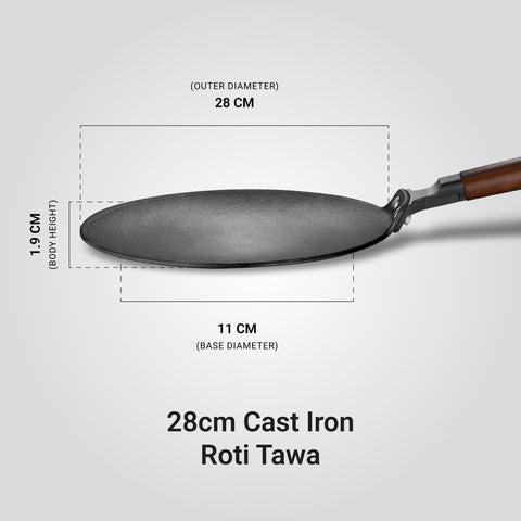 Stahl Blacksmith Signature Cast Iron Roti Tawa | for Fluffier Rotis, Crispier Parathas & Golden Chillas | Gas & Induction Compatible | 28cm Tawa
