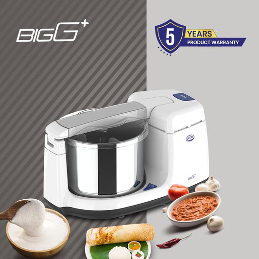 Ultra BIGG+ 2.5 Litre Table Top Wet Grinder -White | Fast Grinding Conical Stones, 150W Motor & 5 Years Warranty | AISI 304 Food-Grade SS Multi Utility Cylindrical Drum, CE Certified