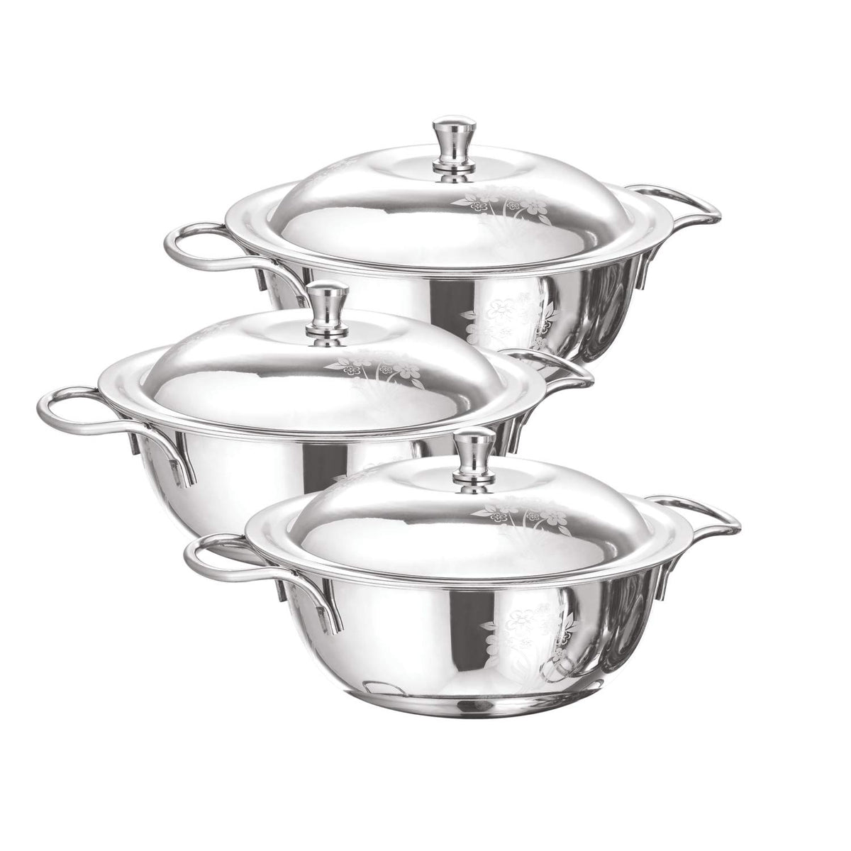 Sorabh 24GRDL-SO3 Stainless Steel German Dish/Tableware Cooking and Serving Dish (Laser, Set of 3)