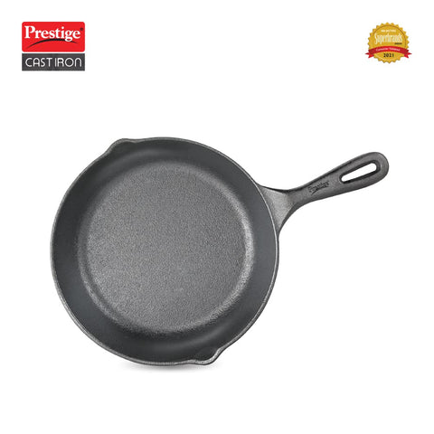 Prestige Pre-Seasoned Cast Iron Fry Pan - 200mm, Induction Base, Black