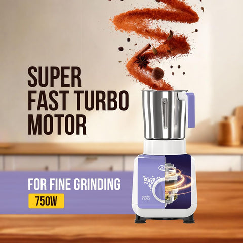 ULTRA Stealth neo MixerGrinder,750W,AISI304 Food Grade SS Jars &Blades,Serrated Stainless Steel Blades,Lesser noise,ABS Body,3Jars Small (0.5L),Medium (0.8L), Large(1.5L), 5Year Motor Warranty