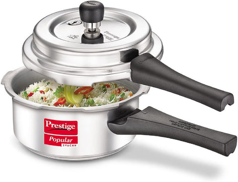 Prestige 2 Litre Aluminium Popular Svachh Outerlid Pressure Cooker|Deep Lid for spillage Control|Virgin Aluminium|Gas Compatible|Controlled Gasket Release System|5 years warranty|ISI Certified