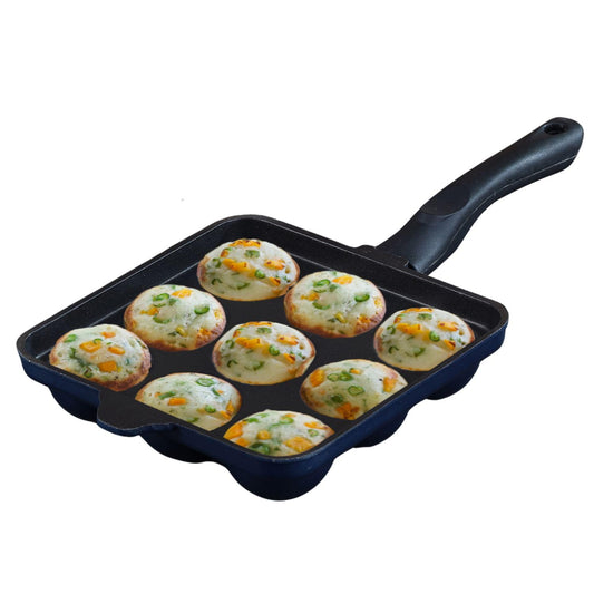 Vinod Aluminium Non Stick Kuzhi Paniyaram Pan - 9 Cups, 17.5cm / Paniyarakal, Appe Pan,Appam Patra,3mm Thick, 3 Ply,Metal Spoon Friendly,Gas Base - 1 Year Warranty