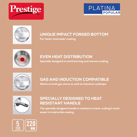 Prestige Platina Popular SS Fry Pan 220mm - Forged Induction Bottom