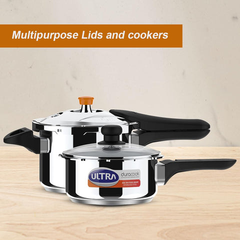 Ultra Duracook Mini Celebrations pack of 2L & 3L Pressure cooker,Gifting,SS304 FoodGrade,Interchangeable Lids,Frothcollector,Induction,3 Layer Composite Base,solid Bakelite handles,ISI,10Y Warranty