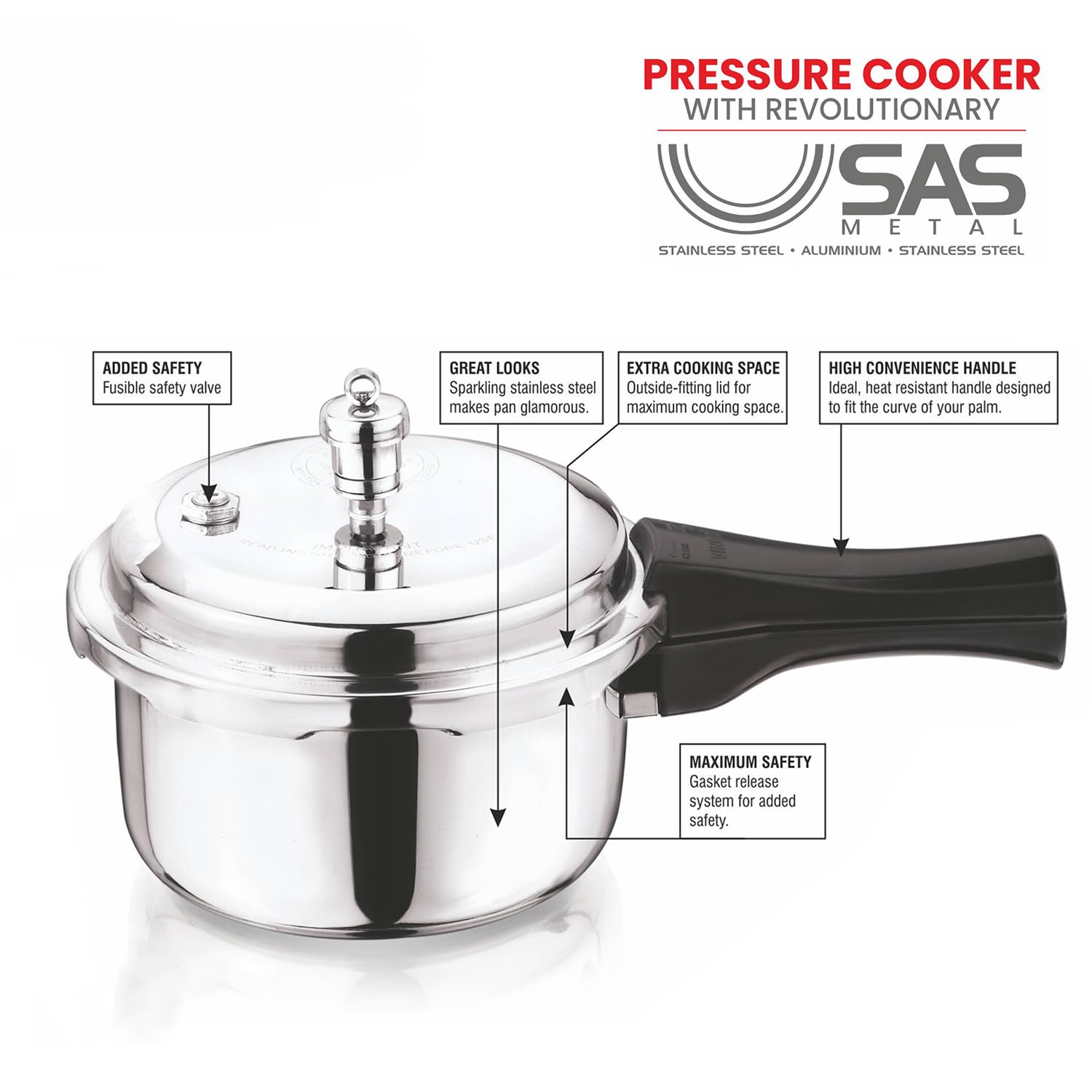 Vinod Platinum 2L Triply Stainless Steel Cooker | Outer Lid, ISI