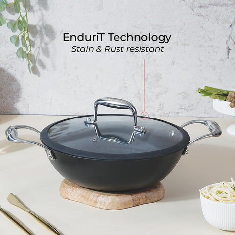Vinod Ferona Lightweight Cast Iron Kadai - 24 cm | No Seasoning Required | Naturally Stick-Free | Metal Spoon Friendly | Gas, Induction Base| Rust-Proof | PTFE & PFOA Free | 2-Year Warranty