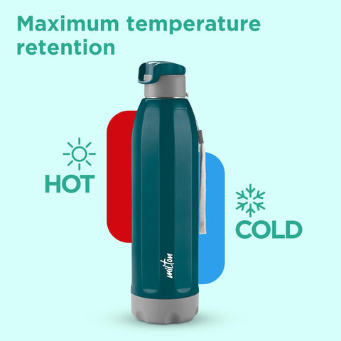 Milton Steel Meridian 900 Thermoware Bottle with Spout Mouth Flip Top Lid, 630 ml Water Bottle, PU Insulated, Green