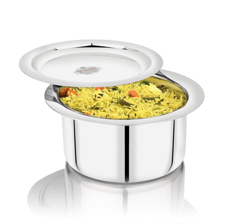 Vinod Brand Stainless Steel Flat Bottom Cooking Tope With Lid|Induction & Gas Compatible|Food-Grade Stainless Steel|17 Cm Dia|18G|1.5MM Thickness|Rust-Resistant & Long-Lasting