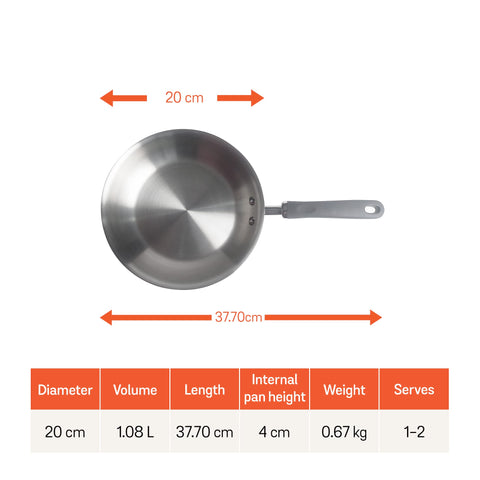Meyer Trivantage Nickel Free Stainless Steel Triply Frypan | Steel Pan for Cooking | Fry pan Tri ply with Heavy Bottom | Gas and Induction Base, 20cm/ 1.08 Litre, Silver