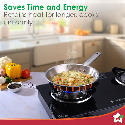 Wonderchef Stella Triply Stainless Steel Fry Pan | 24 cm, 1.7 litres | Compatible with Gas Stove, Induction, Ceramic Cooktop | Non-Toxic | Uniform Heating | Heavy-Duty Handle | 10-Year Warranty