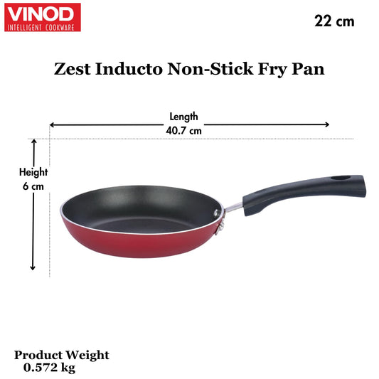 Vinod Zest Inducto Aluminium Non Stick Frypan - 22 cm | 3mm Extra Thick | 3 Layer Coating | Swiss Quality | Metal Spoon Friendly | Induction Base | 1 Year Warranty - Red