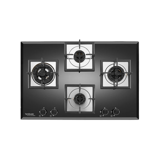 Hindware Smart Appliances KA Hob Aster | Kitchen Hob | 4D Flame Technology | Auto Ignition | Metallic Knobs | Matt Finish Drip Tray | Cast Iron Pan Support | (4B 90CM) | Designer Brass Burners