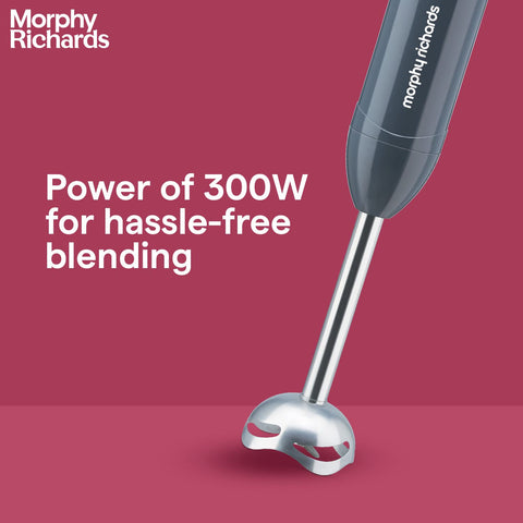 Morphy Richards Pronto Plus Hand Blender 300W |DC Motor | Silent Operation|Detachable SS Shaft | 700ml Chopper Bowl | Multipurpose Blending, Easy Grip |Ergonomic Design | 2-Yr Warranty【Grey】