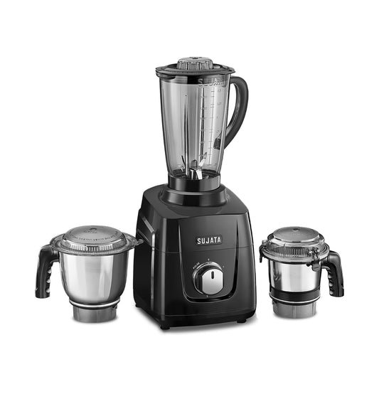 Sujata MG01 Mixer Grinder|1000 Watts Double Ball Bearing Motor|24000 RPM| Non-Stop 90 Mins Running|3 Jars including 1750ml Blender, 1000ml Grinder, 500ml Chutney Jar| (Black)