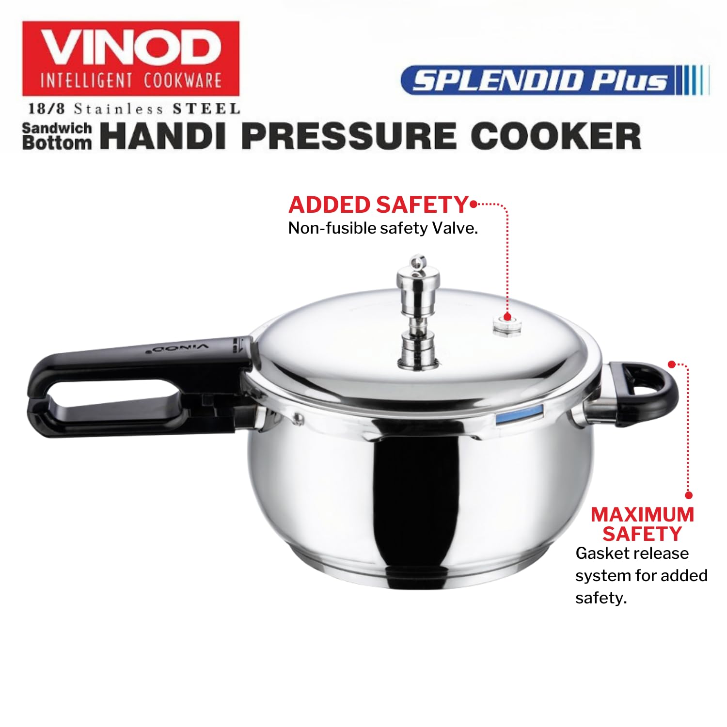 Vinod Splendid Plus 3.5L Stainless Steel Handi Cooker | Glass Lid