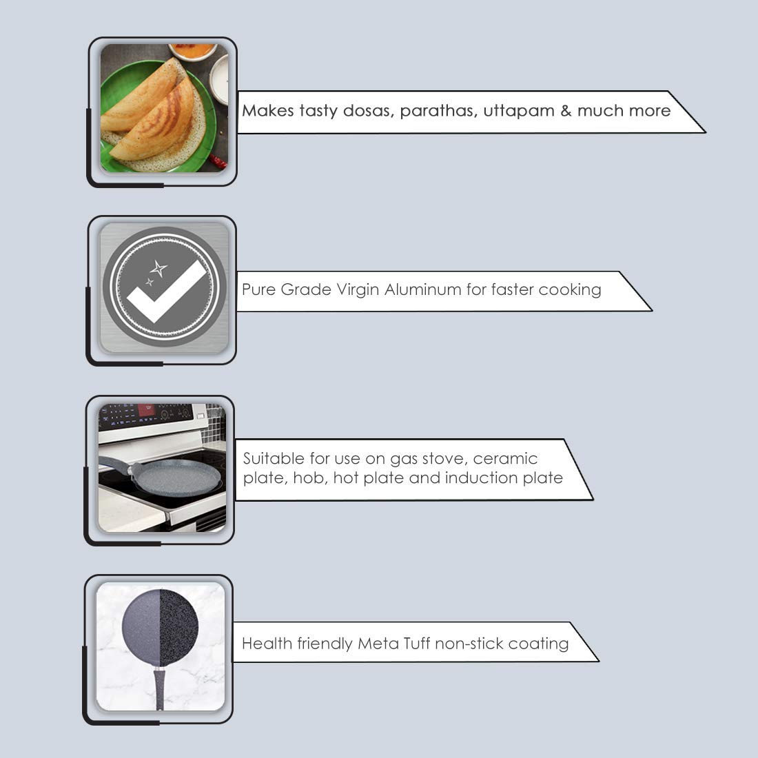 Wonderchef Granite 30cm Non-Stick Dosa Tawa | Induction Ready, Grey