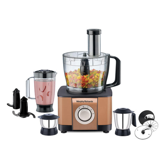 Morphy Richards Icon Superb Food Processor 1000W | 3.2L Bowl | 2 SS Jars + 1 Juicer | 11 Attachments: Kneader, Chopper, Slicer, Shredder, Fry Cutter | Quadra Flow | 2 Year Warranty | 【Glazing Copper】