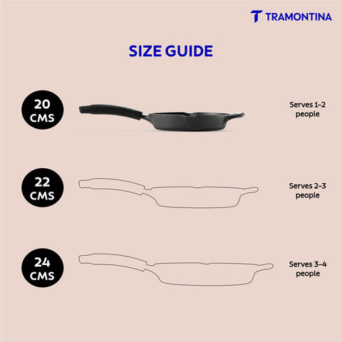 TRAMONTINA Titanex 24cm Cast Iron Fry Pan – Pre-Seasoned Skillet with Pour Spouts | Saute, Stir-Fry, Deep Fry, Sear & Bake | Gas & Induction Compatible | Natural Stone Finish