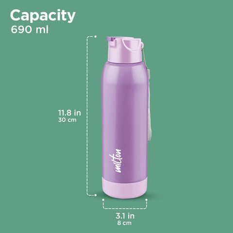 Milton Steel Swag 900 Inner Stainless Steel PU Insulated Sipper Water Bottle for Adults, Kids I Leak Proof Flip Top Lid I Easy to Carry I for Office, Gym, School, 690 ml, Lavender