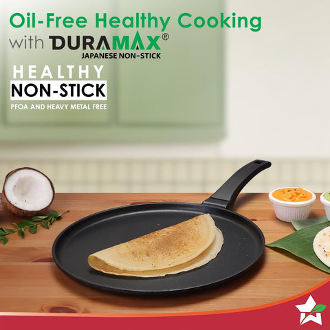Wonderchef Inducta Die-Cast Aluminium Non-Stick Dosa Tawa | 3.8 mm Extra Thick Base | 28cm Non Stick Tawa | Induction Friendly | Soft Touch Bakelite Handle | 2 Year Warranty | Black