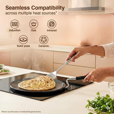 Prestige Hard Anodised Chapati Tawa 24.5 cm | Extra Thick Base (4.88 mm) | Gas & Induction Compatible | Metal Spoon Friendly | Stay Cool Handle | Wide Base | 2Y Warranty | ISI