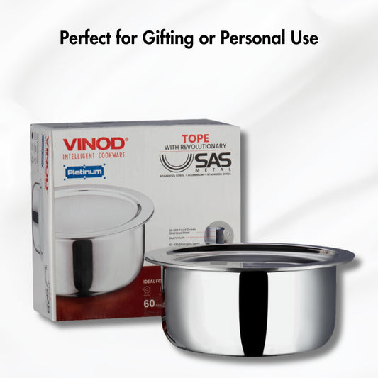 Vinod Platinum Triply Stainless Steel Tope with Lid - 1 Litre, 14 cm | Boiling Tope for Kitchen | Multipurpose Steel | Induction & Gas Base | 5 Year Warranty