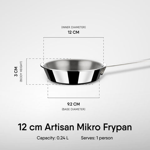 Stahl Artisan Triply Stainless Steel Mikro Frypan, Mini Frying Pan, 1 Omelette Pan, Induction & Gas Stove Compatible, 240 ml, 12 cm