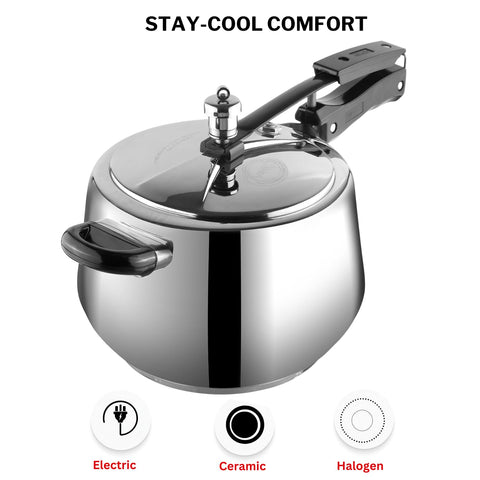 Vinod Europa Stainless Steel Inner Lid Pressure Cooker - 5 Litre | Handi Shape | Sandwich Bottom Cooker | Induction and Gas Base | ISI and CE certified - 2 Years Warranty