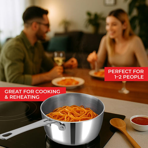 Vinod Platinum Triply Stainless Steel Mini Saucepan - 12cm (600ml), Compact Design, Healthy Cooking, Sturdy and Durable, Ideal for Boiling Milk, Tea, Melting Butter, and Baby Food - 5 Years Warranty