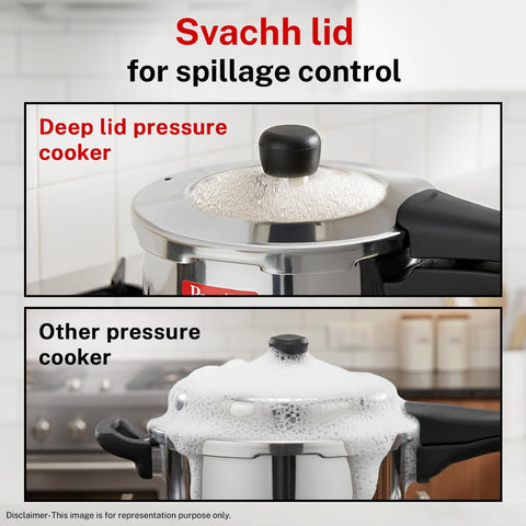 Prestige 3 Litre Stainless Steel Deluxe Alpha Svachh Outer Lid Pressure Cooker | Mini Handi | 10Y Warranty | Deep Lid for Spillage Control | TRIPLY Base | GRS |Gas & Induction Compatible | ISI