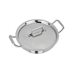 CDM SOLITAIRE Triply Deep Kadhai with Stainless Steel Lid | Triply Kadhai with Induction Friendly 40% Fastest Cook | 22cm | 5 Year Warranty