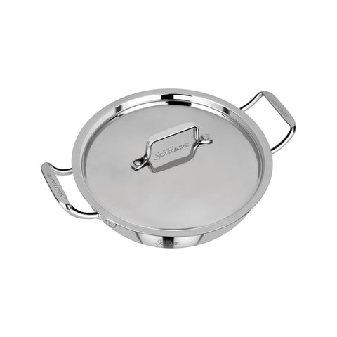 CDM SOLITAIRE Triply Deep Kadhai with Stainless Steel Lid | Triply Kadhai with Induction Friendly 40% Fastest Cook | 26cm, 3.2 Liters | 5 Year Warranty