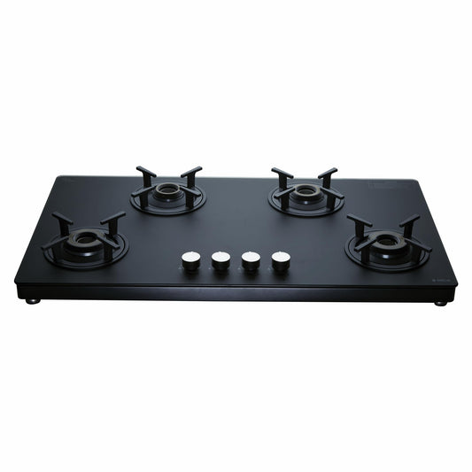 Elica 90cm 4 Burner Gas Stove | SBF MATT LOTUS TKN 904 CT VETRO 2J BK | Matt Glass Top | SABAF Brass Burners & Valves | Cast Iron Pan Support | 10 Yr Burner & 5 Yr Glass Warranty | Black