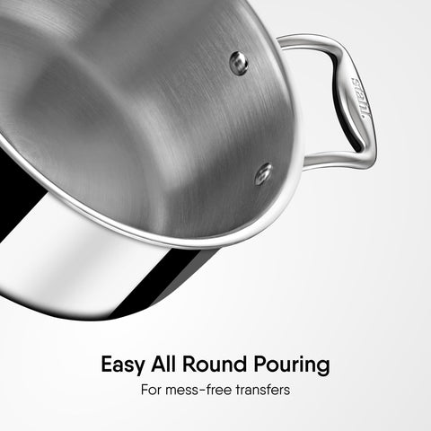 Stahl Artisan Triply Stainless Steel Sauce Pot/Casserole with lid, Induction Pot, Briyani Pot/Handi, 1.4 L,16 cm