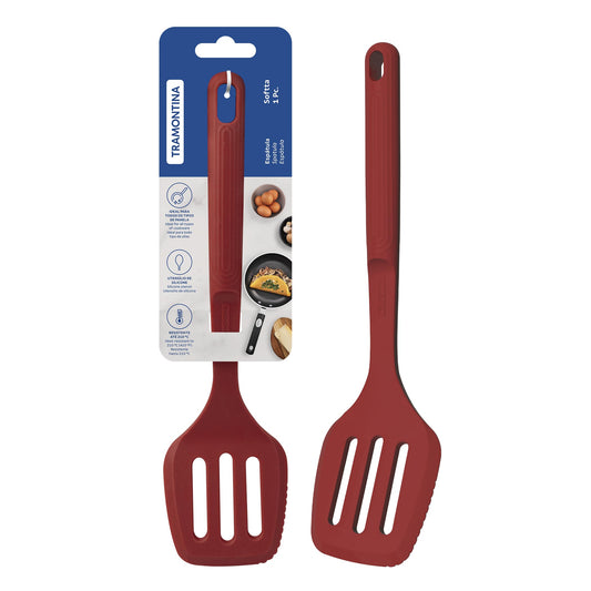 Tramontina Softta Slotted Spatula – Red Silicone Turner for Cooking, Frying & Flipping – Heat Resistant up to 210°C, Safe for Nonstick & Ceramic Cookware