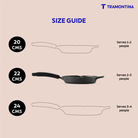 TRAMONTINA Titanex 20cm Cast Iron Fry Pan – Pre-Seasoned Skillet with Pour Spouts | Saute, Stir-Fry, Deep Fry, Sear & Bake | Gas & Induction Compatible | Natural Stone Finish