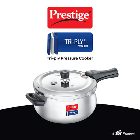 Prestige 3 Litre Triply Svachh Handi Outerlid Pressure Cooker|Deep lid for spillage control|Gas & Induction Compatible|Triply body for even heating|Gasket Release System|5 Years warranty|ISI certified