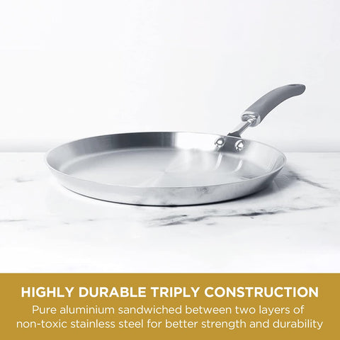 Meyer Trivantage Nickel Free Stainless Steel Triply Cookware Flat Tawa with Induction Base, 28cm