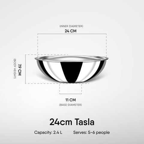 Stahl Triply Stainless Steel Tasla with Lid I Triply Stainless Steel Cookware I Tri Ply Tasla Kadai with Induction Base I Artisan 4624, Dia 24 cm, 2.4 L (Serves 4 People)
