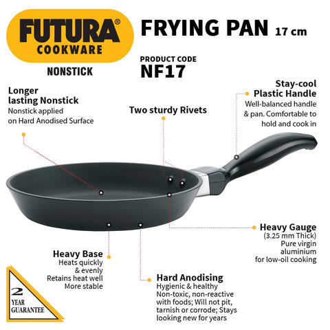 Hawkins Futura 17 cm Frying Pan, Non Stick Fry Pan, Small Frying Pan, Black (NF17)