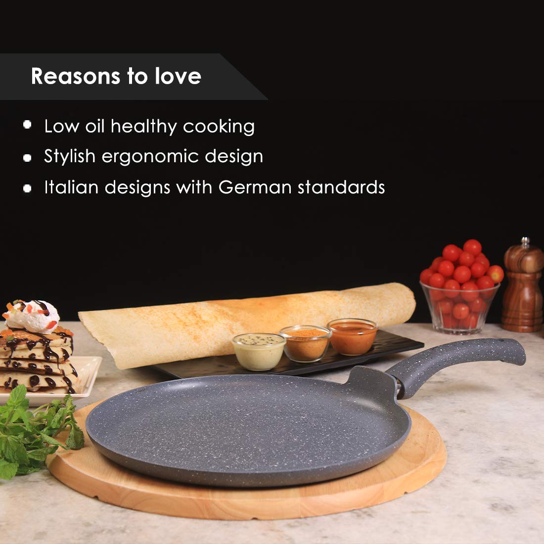 Wonderchef Granite 30cm Non-Stick Dosa Tawa | Induction Ready, Grey