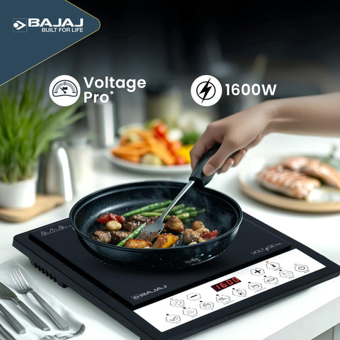 Bajaj ICX 160TS Neo Induction Stove | 1600 Watts | 9 Pre-Set Menus | Digital Display | Keep Warm Function | Variable Time, Power & Temperature Selection | 1 Yr Warranty 【Black】