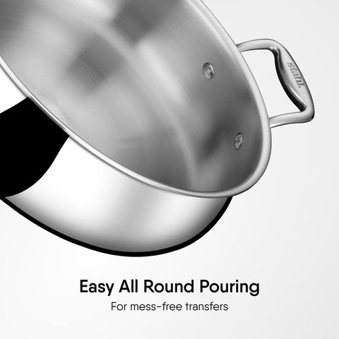 Stahl Artisan Triply Stainless Steel 28 cm Biryani Handi with Dual lid, Steel Lid for Dum & Glass Lid for Serving | 5.5L Biryani Pot, Gas & Induction Compatible | Non-Toxic, Less Oil, Stick Resistant