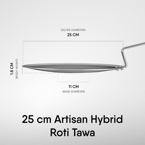 Stahl Artisan Hybrid Triply Roti Tawa, Tawa Induction Base, Non Stick Pan, Stainless Steel Scratch Resistant Roti Tava, 25 cm