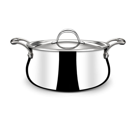 Stahl Artisan Triply Stainless Steel Belly Saucepot with Lid,Induction Base Casserole, Briyani Pot/Handi,Stew Pot, 2.4 L, 18cm