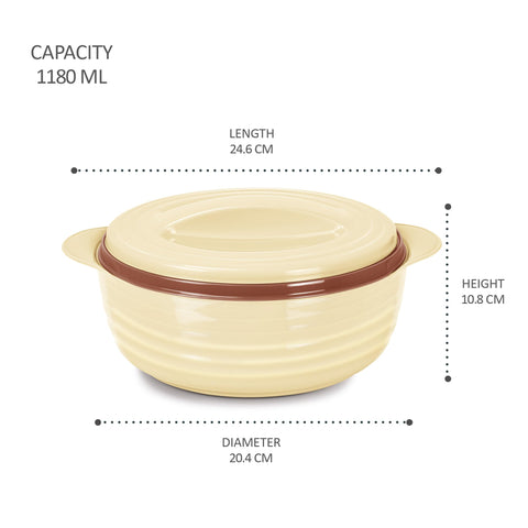 MILTON Aspire 1500 Serving Casserole, Double Walled Inner Stainless Steel, PU Insulated Kitchen Hot Pot, Keeps Food hot & Fresh for Roti, Biryani, 1180 ml, Beige