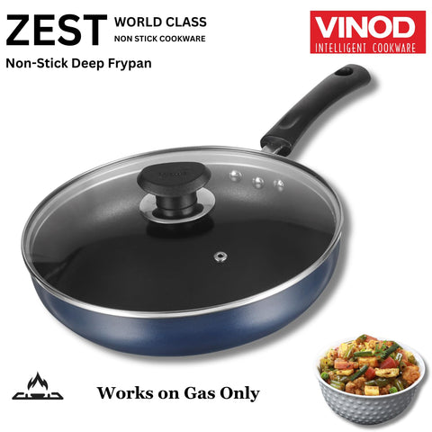 Vinod Zest Aluminium Non Stick Deep Frypan with Lid - 5.5 litre, 32cm | Skillet Pan for Frying | 3mm Thick | 3 Layer Coating | Scratch Proof | 1 Year Warranty - Gas Base