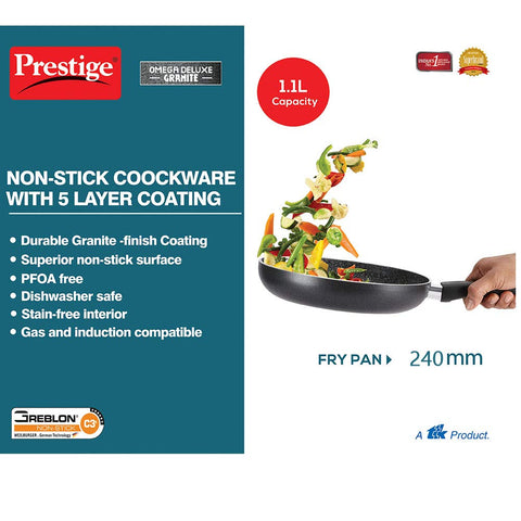 Prestige Omega Select Plus Non-Stick Paniyarakkal with Lid (240 mm, Black)- Gas Top Compatible only and Omega Deluxe Granite Fry Pan, 240mm, Black (36305)